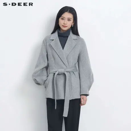 sdeer圣迪奥女装OL风西装领收腰双面呢短款大衣S23482602商品大图