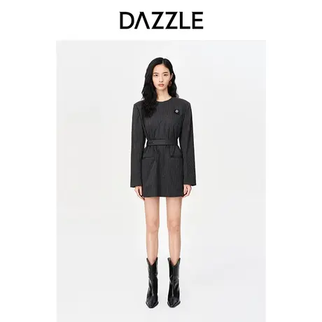 【七七酱专享】DAZZLE地素奥莱 春季黑色条纹刺绣装饰直筒宽松长图片