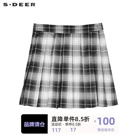 sdeer圣迪奥女装学院风撞色格纹青春百褶短裙S21161304图片