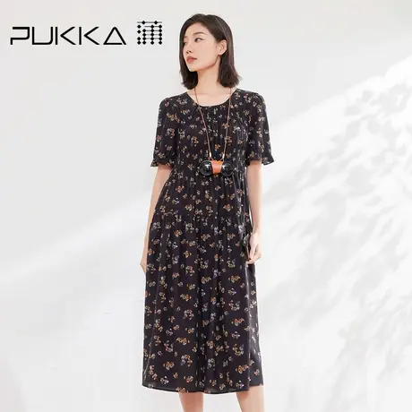 蒲PUKKA 高弹桑蚕丝连衣裙2025夏新款优雅通勤气质收腰显瘦长裙图片
