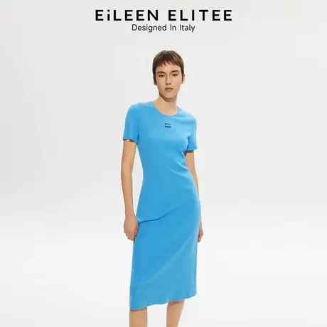 朗姿欧洲EiLEEN ELITEE法式短袖修身蓝色针织连衣裙2025年夏季图片