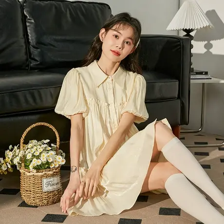 唐狮波光粼粼气质斩女甜美流行法式漂亮衬衫裙春连衣裙女短款图片