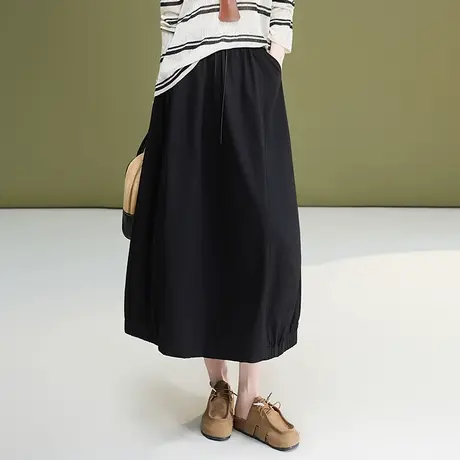 休闲花苞裙女秋季2025新款松紧腰遮肉显瘦a字半身裙中长款灯笼裙图片
