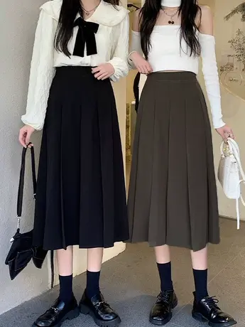 大码半身百褶裙2024新款小个子梨形身材胖妹妹显瘦高腰中长款裙子图片