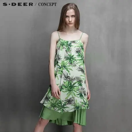 【淘清仓】sdeer圣迪奥夏热带印花女士吊带雪纺连衣裙S15281250图片