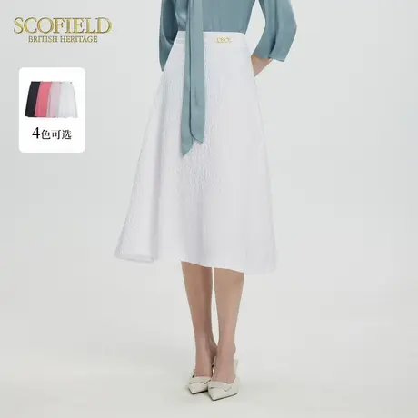 Scofield女装A字裙摆腰部装饰优雅肌理感半身裙夏季短裙图片