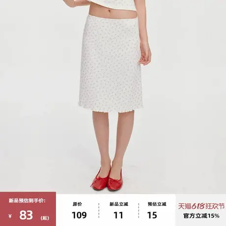 omont蛋挞家复古碎花直筒修身半身裙2025夏高腰包臀显瘦中长裙子图片