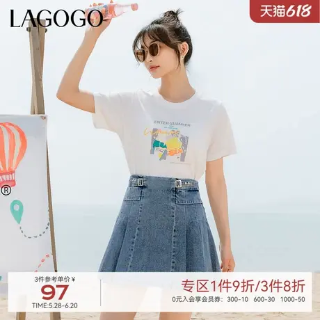 LAGOGO高腰A字百褶显瘦半身裙女拉谷谷春夏新款金属装饰设计半裙图片