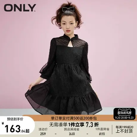 【买5免1】ONLY奥莱夏季国风网纱拼接肌理感小黑裙连衣裙女图片