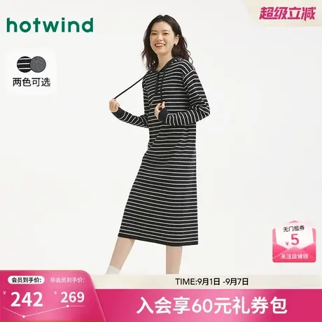 热风2025年冬季新款女士连帽针织连衣裙图片