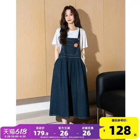 【送可拆卸花朵胸针】唐狮2025年夏季牛仔背带裙女小个子连衣裙f5图片