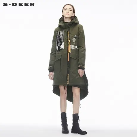 sdeer圣迪奥街头风英文字母印花装饰开衩系带下摆羽绒服S18482442图片