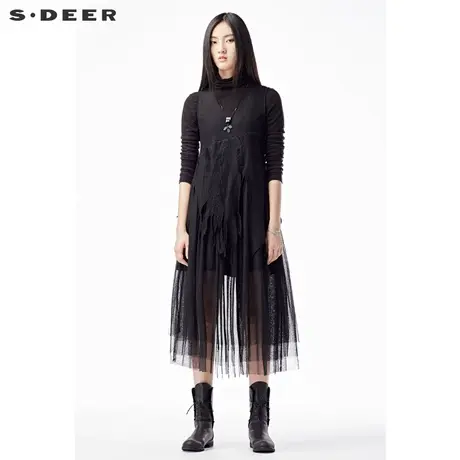 sdeer圣迪奥女装2018冬装手工刺绣纯色无袖连衣裙背心裙S15481214图片
