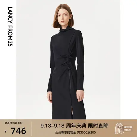 【会员专享】朗姿法式赫本风收腰裙子黑色秋冬季新款连衣裙高级感图片