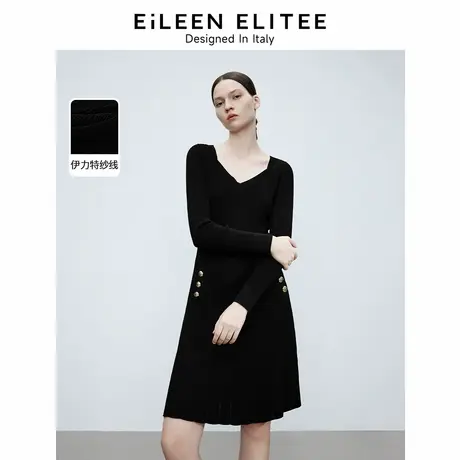 朗姿欧洲EiLEEN ELITEE法式高级感黑色针织连衣裙2025年春季新款图片