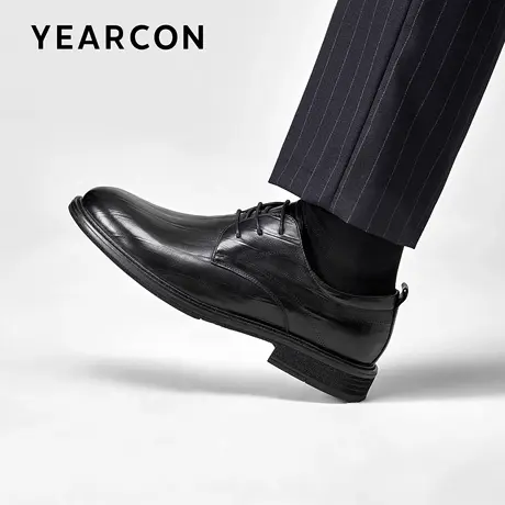意尔康皮鞋男正装商务2025新款时尚真皮压纹复古棕色男士皮鞋结婚图片