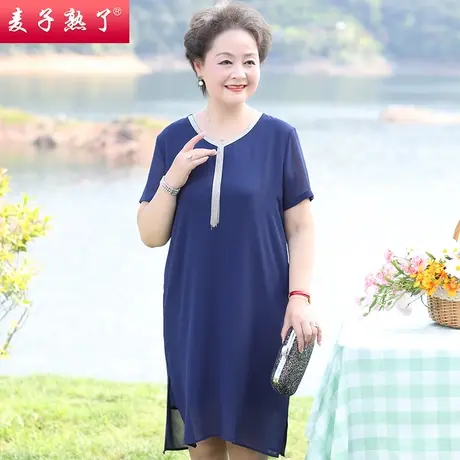 妈妈夏装雪纺连衣裙中老年人女装50岁短袖阔太太大码宽松裙子衣服商品大图