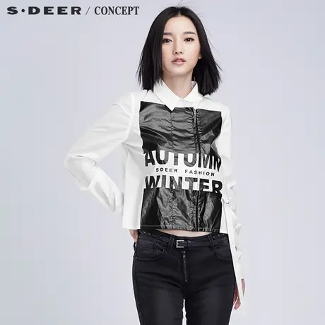sdeer圣迪奥2018新款女装秋装酷帅街头字母印花上衣S16380584图片