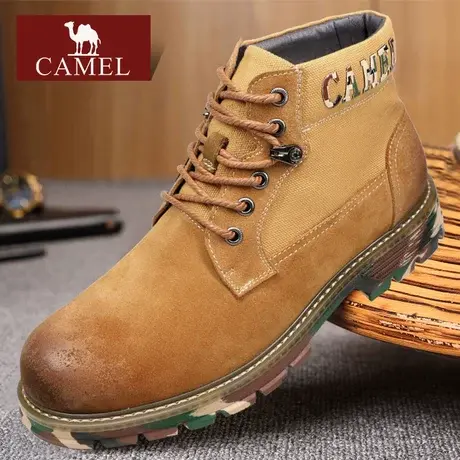 Camel/骆驼男鞋冬季真牛皮加绒保暖户外休闲靴潮复古大头马丁靴子图片