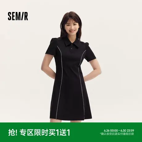 森马连衣裙女撞色短裙潮酷百搭夏季潮流polo领小黑裙显瘦休闲时尚图片