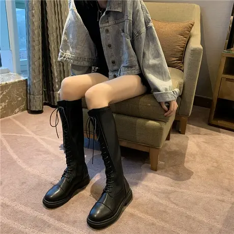 不过膝长筒靴女2023年秋季新款黑色瘦瘦靴小众高筒骑士靴长靴女图片