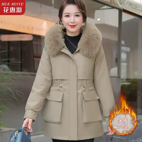 中年妈妈冬季派克服加绒外套洋气大码中老年秋冬装羽绒棉服女上衣商品大图