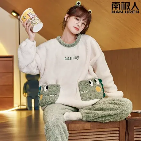 珊瑚绒睡衣女款冬季加绒加厚法兰绒软妹套装家居服秋冬款2023新款商品大图