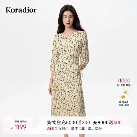 珂莱蒂尔2025年秋季新款淑女复古印花茶歇裙女V领通勤连衣裙图片