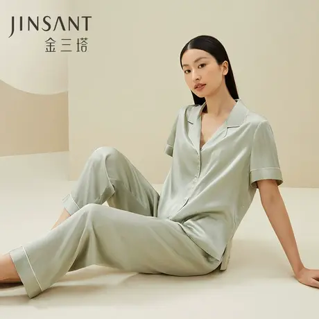 丝滑润肤】金三塔100%桑蚕丝家居服宽松短袖长裤短裤真丝睡衣图片