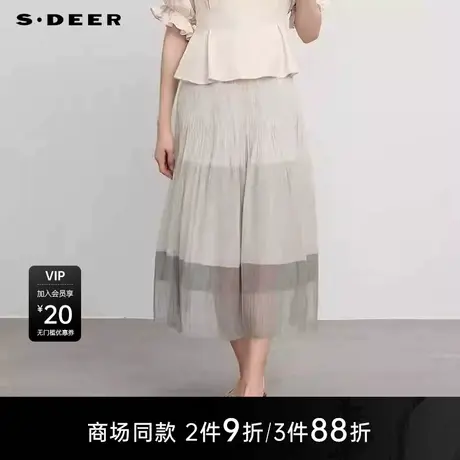 【商场同款】sdeer圣迪奥女度假风松紧压褶撞色拼接长裙S25281131图片
