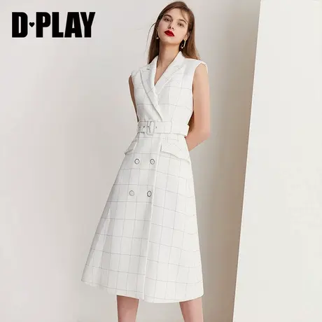 DPLAY德帕拉春款格纹白色连衣裙气质轻熟风西装裙法式裙女图片