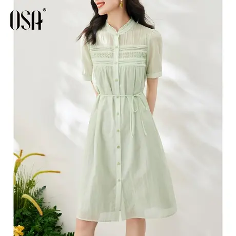 OSA欧莎小清新素雅收腰气质短袖衬衫连衣裙女夏季2023年新款裙子图片