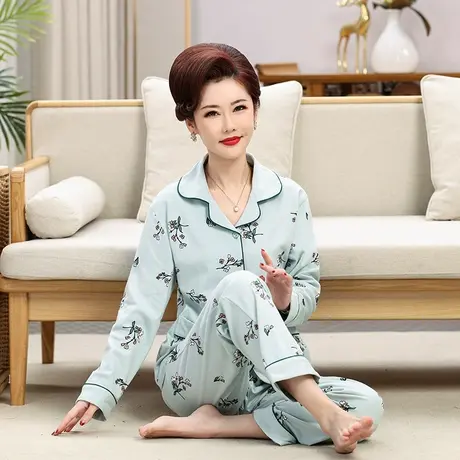 南极人纯棉睡衣女士春秋季长袖中老年妈妈家居服套装2023年新款冬商品大图