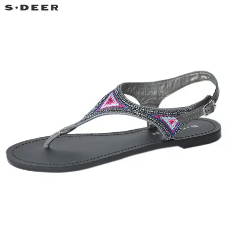 s.deer【新品】圣迪奥民族绣花人字拖凉鞋S15283971商品大图