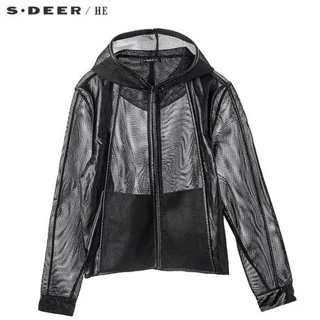S.Deer/He圣迪奥酷帅前卫面料拼接设计拉链闭合连帽外套H16172204图片