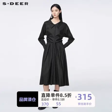 sdeer圣迪奥女装翻领抽绳收立体裁剪衬衫连衣裙S22181214图片