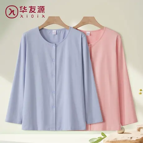 中老年人纯棉长袖开衫睡衣女薄款宽松大码开襟上衣T恤空调服汗衫图片