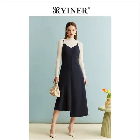 YINER音儿秋季女装羊毛法式优雅不规则垂顺肌理连衣裙图片