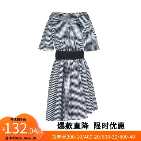 【艾格】时尚衬衫连衣裙女夏季中长款格子裙纯棉a字裙子图片
