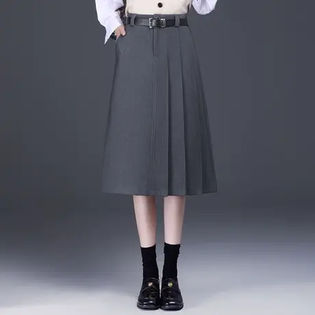 灰色半身裙女2023秋冬新款设计感时尚高腰显瘦a字中长款百褶裙子图片