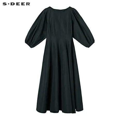 sdeer 圣迪奥优雅复古圆领创意拼接波浪裙摆纯色连衣裙S19381215图片