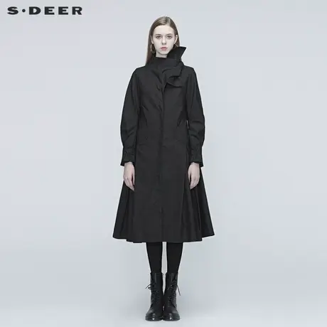 sdeer圣迪奥女装不规则拼接格纹收腰气质中长款风衣S20381801图片