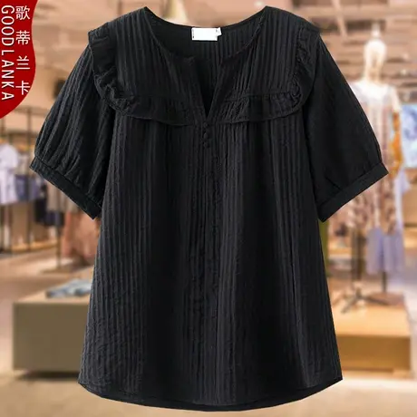夏季大码泡泡棉短袖上衣女宽松显瘦200斤中年妈妈装夏天洋气T恤衫图片