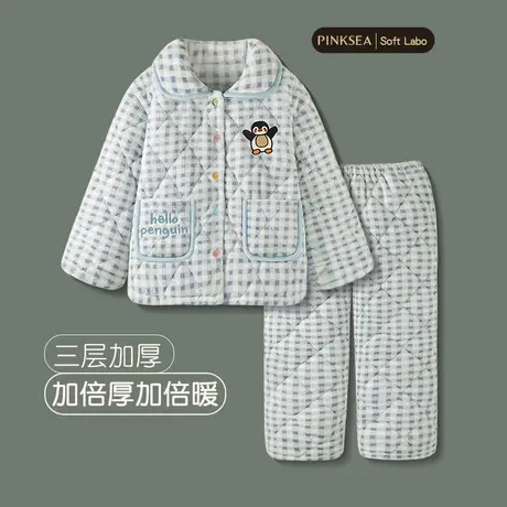 睡衣秋冬款女三层加厚夹棉保暖家居服冬季新款可爱企鹅大码套装图片