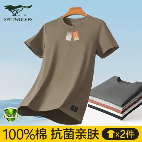 七匹狼短袖t恤男2025新款纯棉全棉圆领上衣青少年夏季薄款老头衫图片