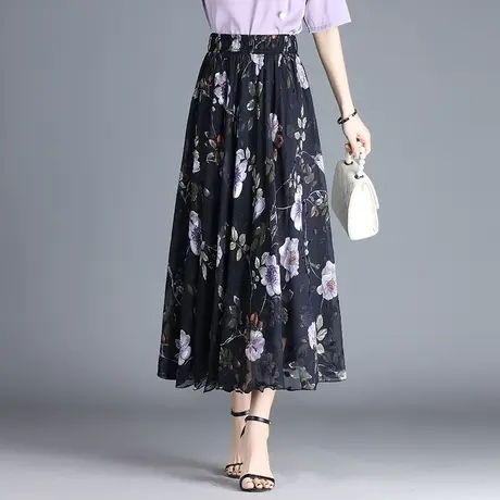 印花雪纺半身裙女夏季2023新款中长高腰显瘦a字垂感大摆遮肉长裙图片