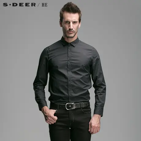 sdeerhe圣迪奥男装2017秋装时尚商务感纯棉铆钉长袖衬衫H14370522图片