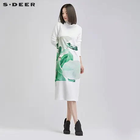 sdeer圣迪奥女装2018春装肌理感后印象主义印花连衣裙S16481250图片