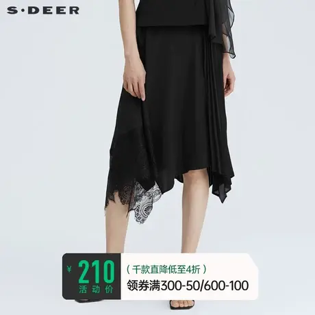 sdeer圣迪奥半身裙夏装复古风不规则摆琴褶蕾丝A字长裙S22281130图片