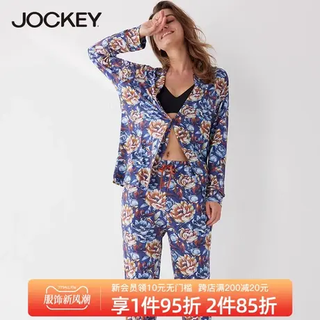 Jockey女士家居服套装莫代尔舒适翻领甜美精致印花可外穿睡衣女图片